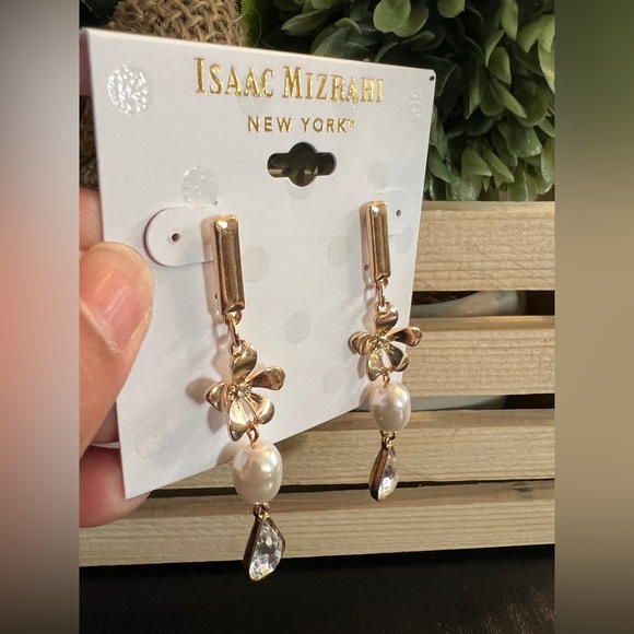 Isaac Mizrahi Flower Faux Pearl Drop Earrings - Picture 2 of 5